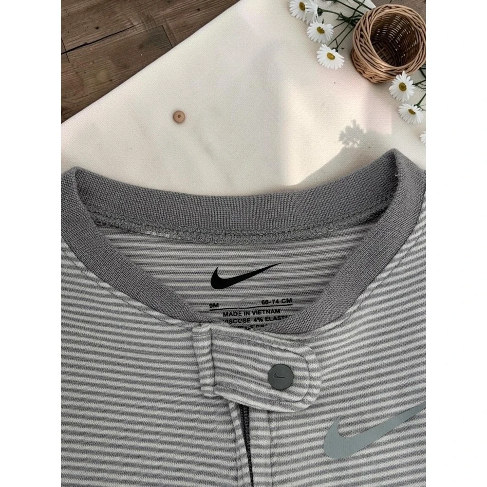 Nike Striped Viscose Blend Footed Zipper Sleeper Gray 9M